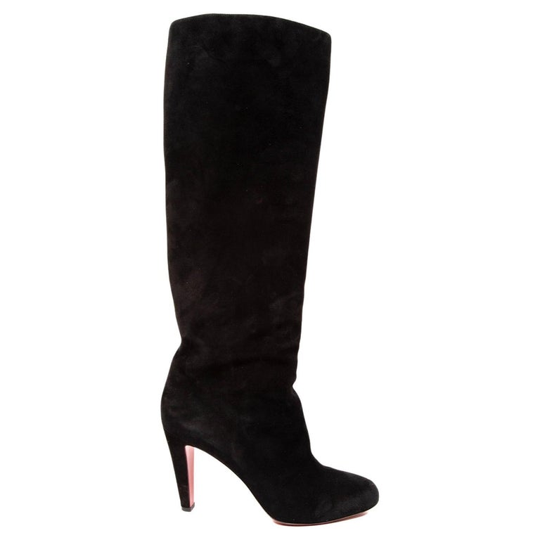 Pre-Loved Christian Louboutin Women's Black Suede Mid Rise Heel Boots ...