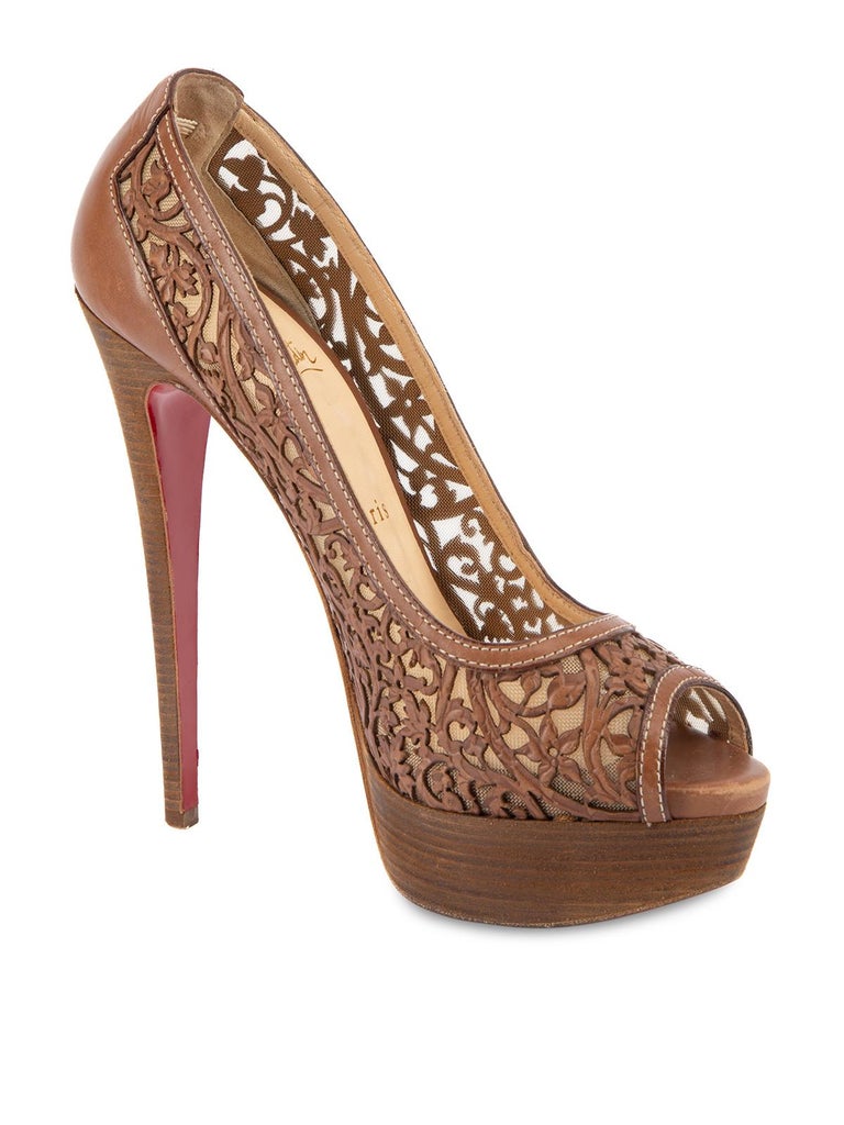 PreLoved Christian Louboutin Women's Brown Floral Lasercut Lady Peep