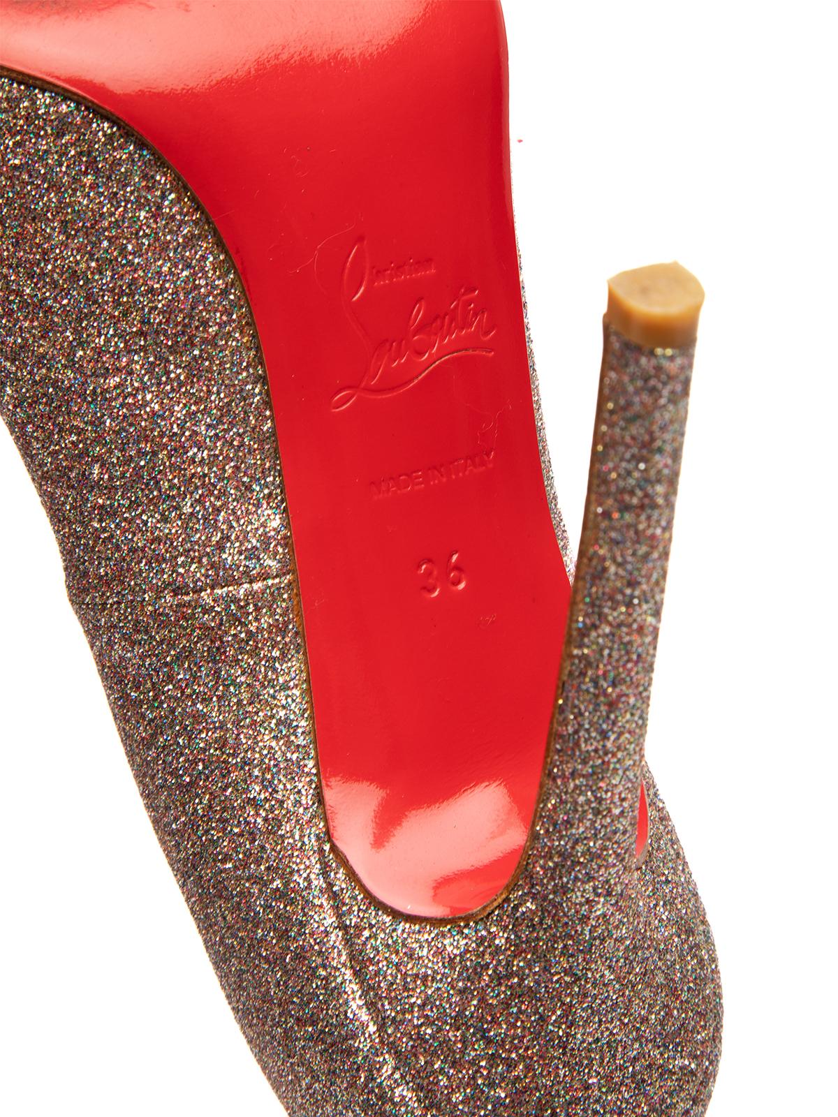 Beige Pre-Loved Christian Louboutin Women's Glitter Rounded Toe Heels