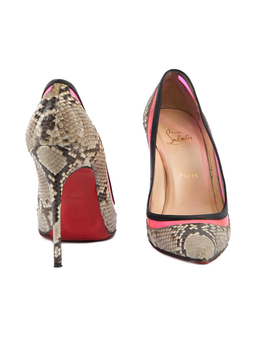 Pre-Loved Christian Louboutin Women's Grey Plexi Panel Python Paulina Pump In Excellent Condition In London, GB