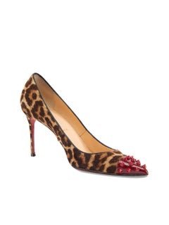 Pre-Loved Christian Louboutin Women's Leopard Geo Pony Hair Pumps with Studded