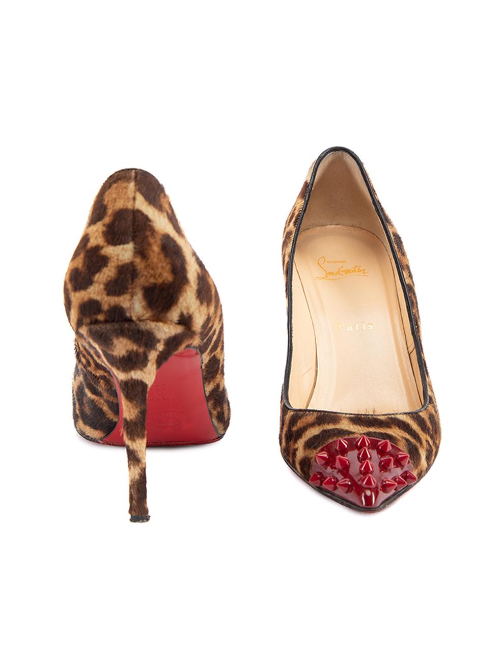 Pre-Loved Christian Louboutin Women's Leopard Geo Pony Hair Pumps with Studded In Excellent Condition In London, GB