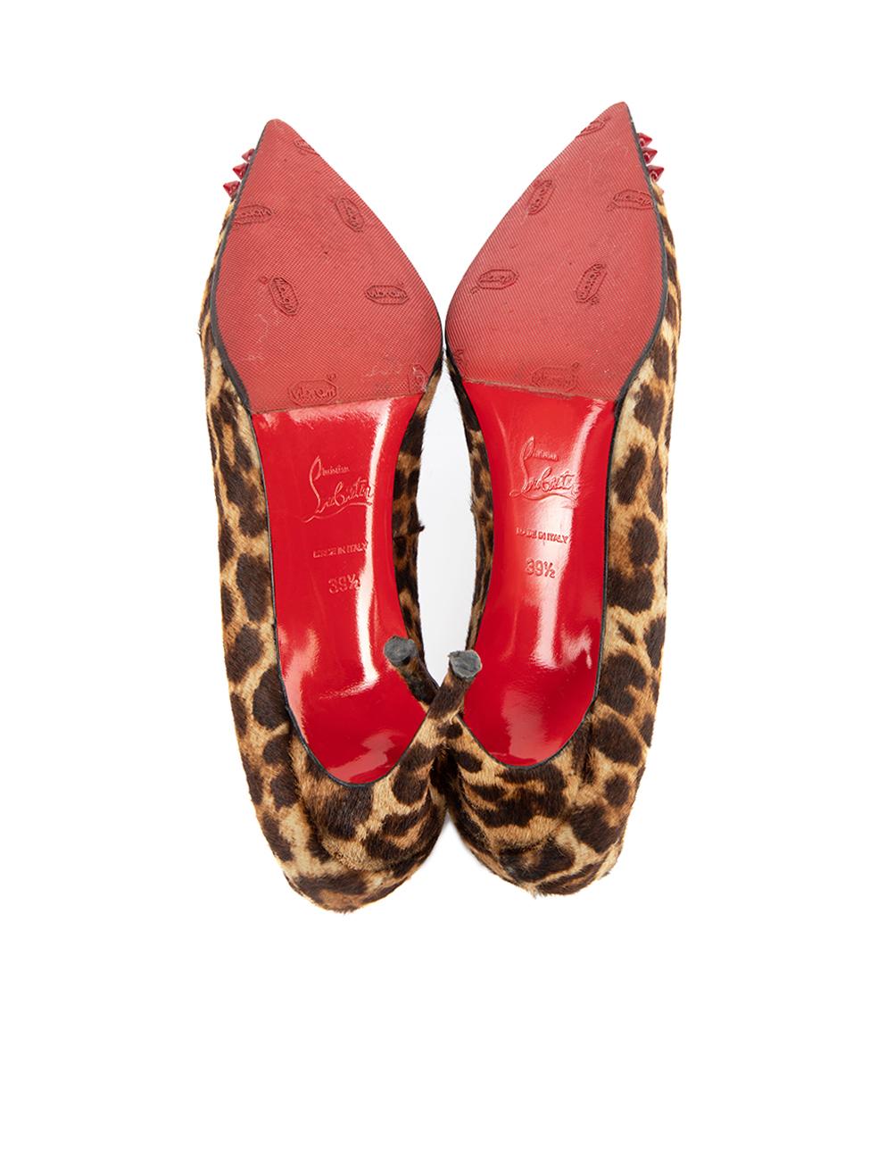 Pre-Loved Christian Louboutin Women's Leopard Geo Pony Hair Pumps with Studded 1