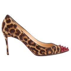 Pre-Loved Christian Louboutin Women's Leopard Geo Pony Hair Pumps with Studded