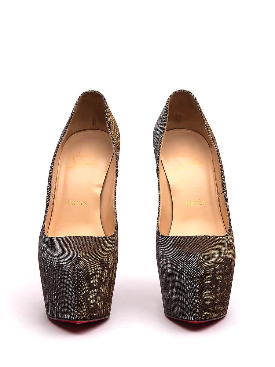 Black Pre-Loved Christian Louboutin Women's Leopard Printed Lame Daffodile Platform