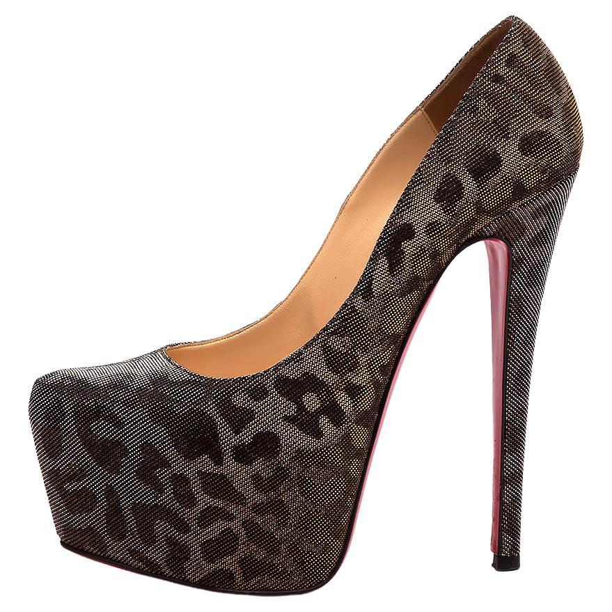 Pre-Loved Christian Louboutin Women's Leopard Printed Lame Daffodile Platform