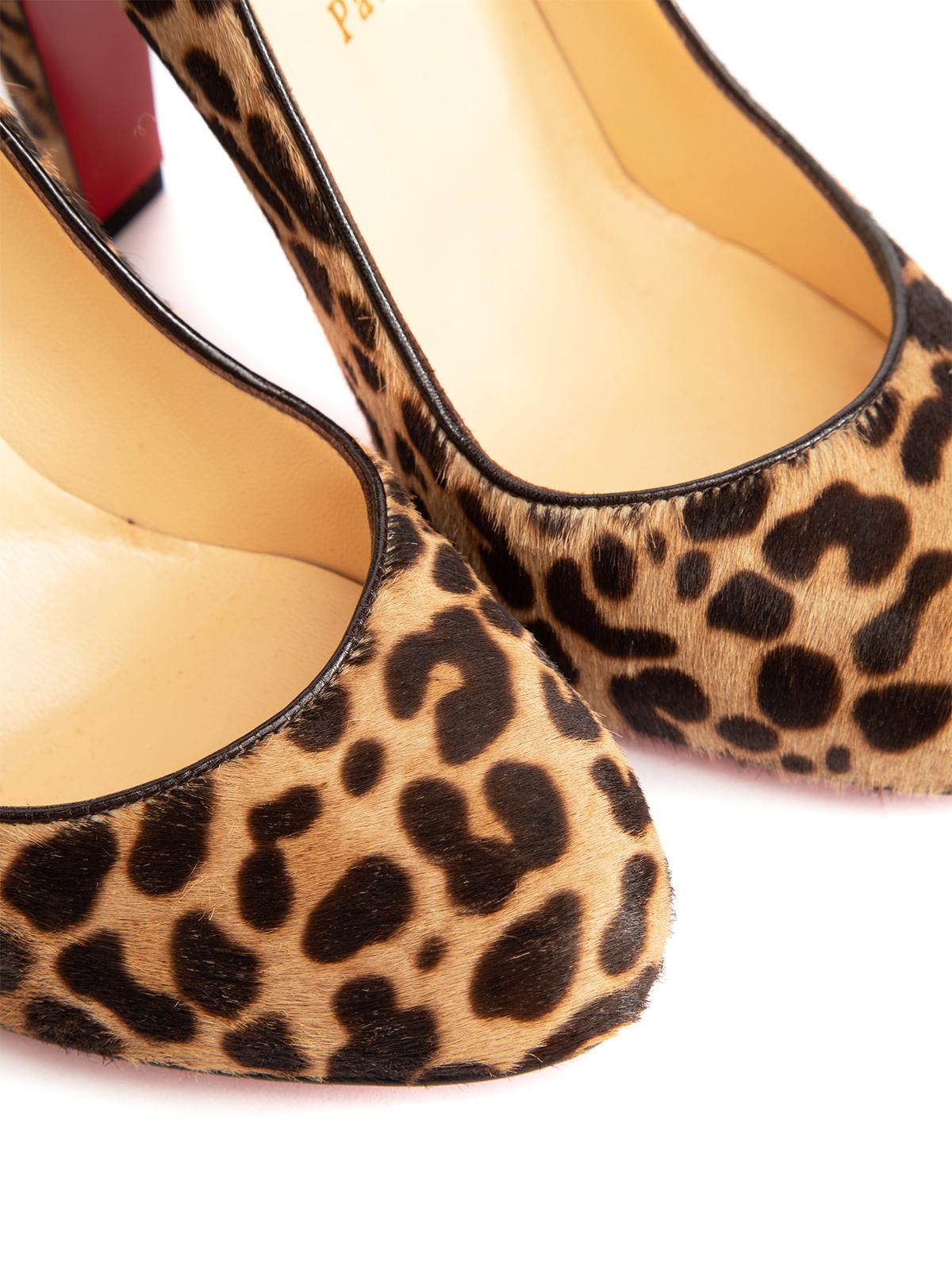 Pre-Loved Christian Louboutin Women's Round Toe Pony Hair Leopard Print Heels 4
