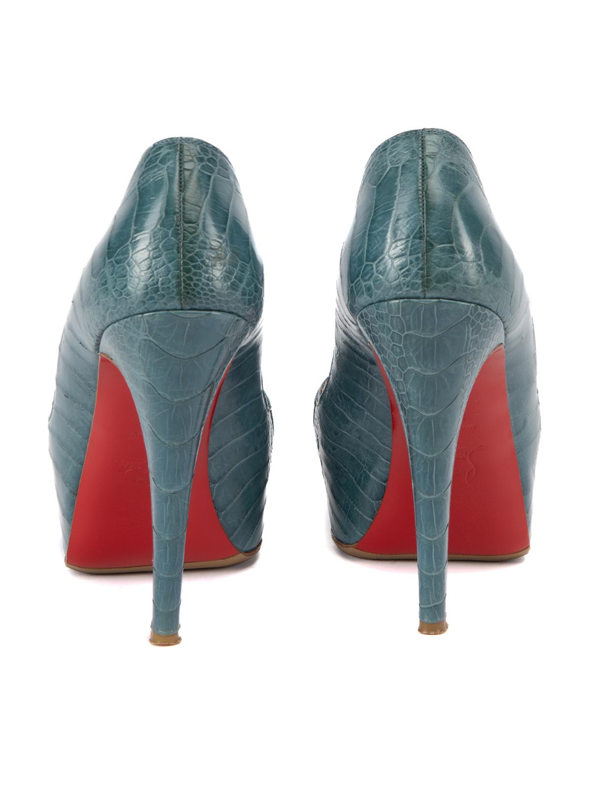 Pre-Loved Christian Louboutin Women's Snakeskin Peep Toe Heels 1
