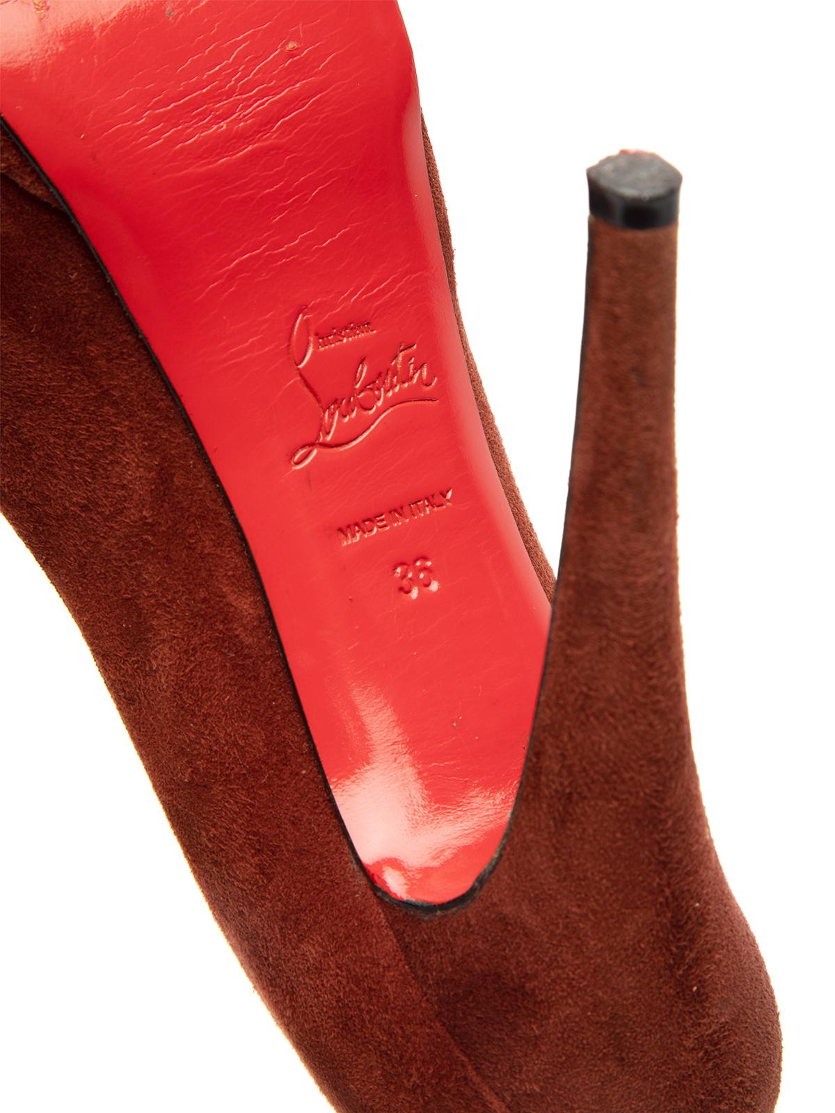 Pre-Loved Christian Louboutin Women's Suede Lady Peep Platform Heels In Good Condition In London, GB
