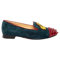 Pre-Loved Christian Louboutin Women's Velvet Loafers with Spike Embellishments 