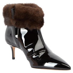Pre-Loved Christopher Kane Women's Black Patent Leather Fur Trim Bootles
