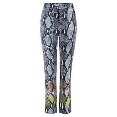 Pre-Loved Diane Von Furstenberg Women's Blue Silk Snake Print Trousers