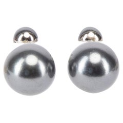 Pre-Loved Dior Women's Grey Faux Pearl Earrings
