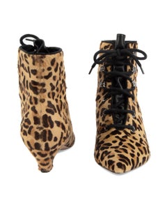 Pre-Loved Dior Women's Leopard Print Ponyhair Kitten Heel Ankle Boots