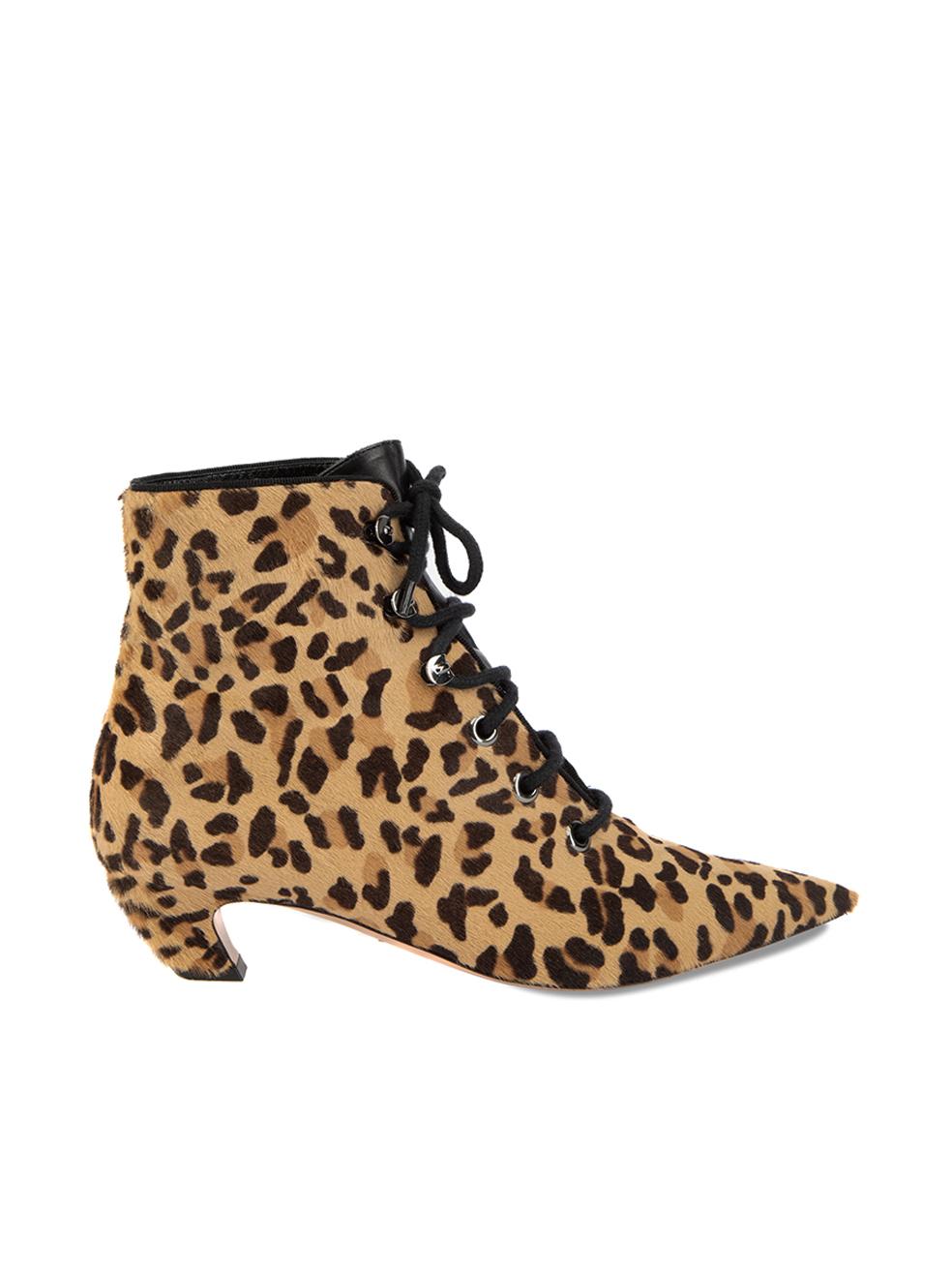 Pre-Loved Dior Women's Leopard Print Ponyhair Kitten Heel Ankle Boots In Excellent Condition In London, GB