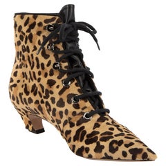Pré-aimé Dior Women's Leopard Print Ponyhair Kitten Heel Ankle Boots