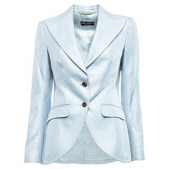 Pre-Loved Dolce & Gabbana Women's Baby Blue Silk Tweed Logo Button-Up Blazer