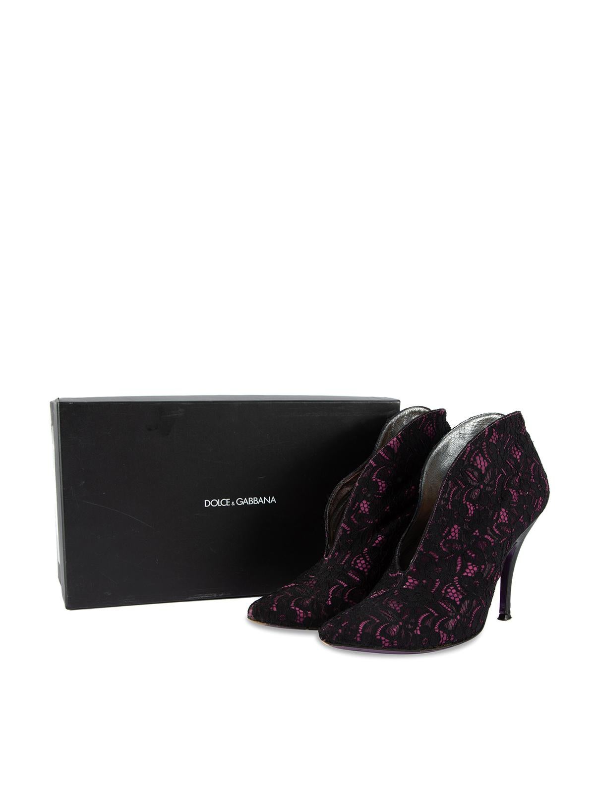 Pre-Loved Dolce & Gabbana Women's Black and Pink Floral Lace Ankle Booties For Sale 3