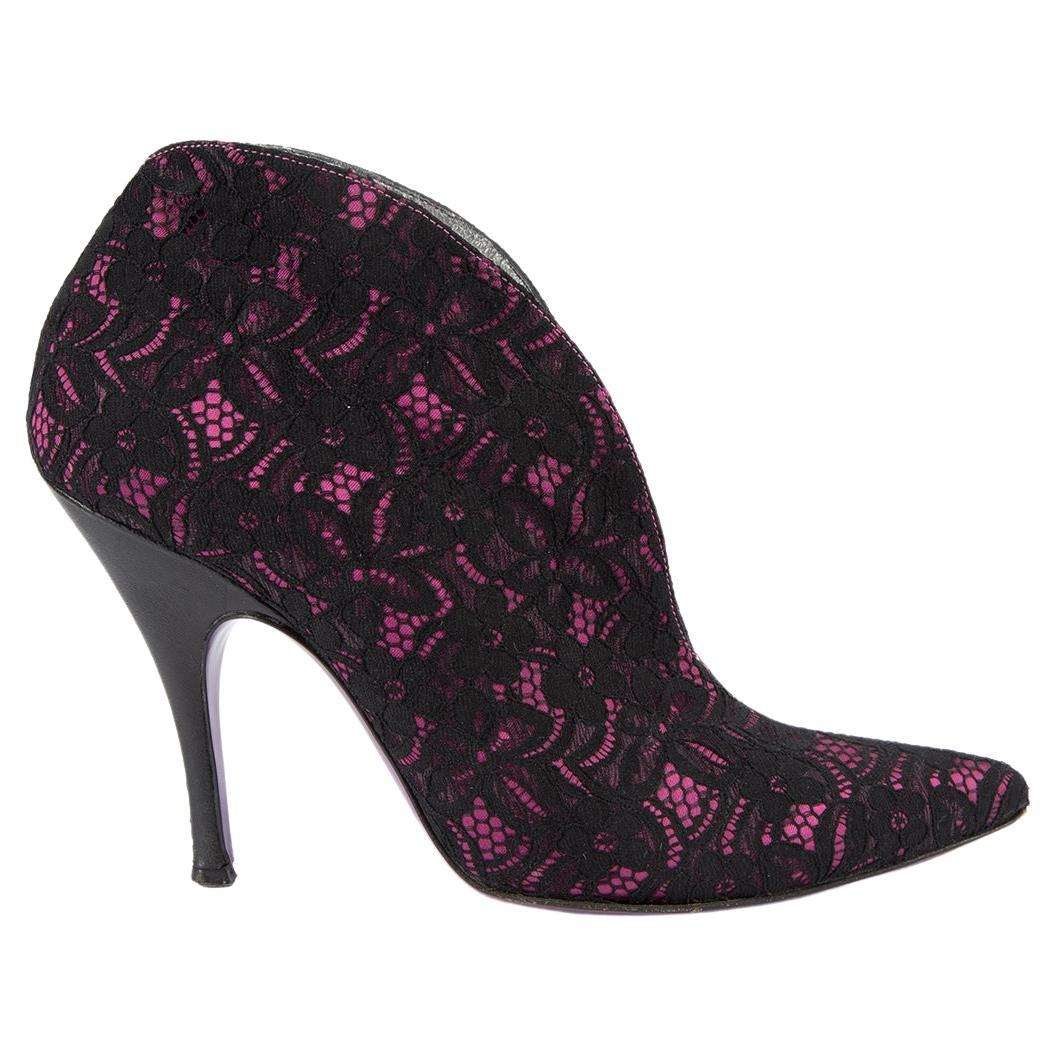 Pre-Loved Dolce & Gabbana Women's Black and Pink Floral Lace Ankle Booties For Sale