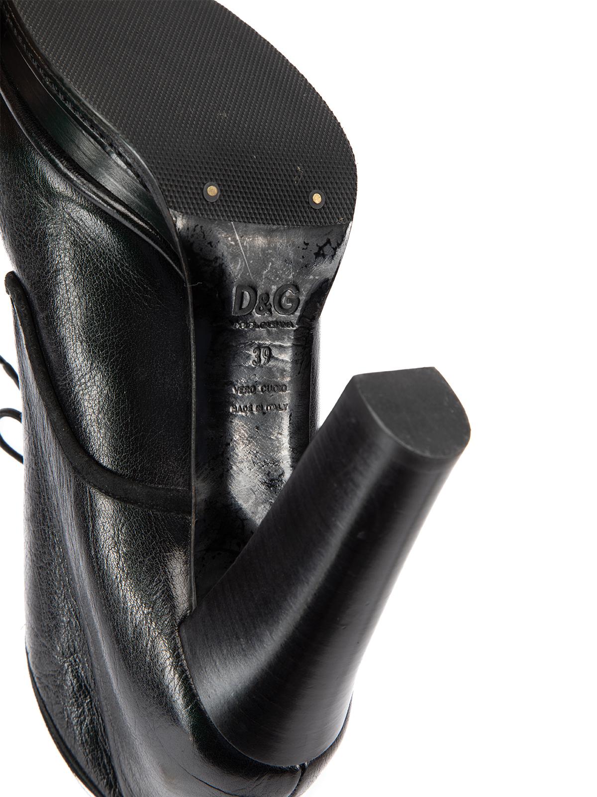Pre-Loved Dolce & Gabbana Women's Black Eyelet Lace Up Platform Heeled Boots 3