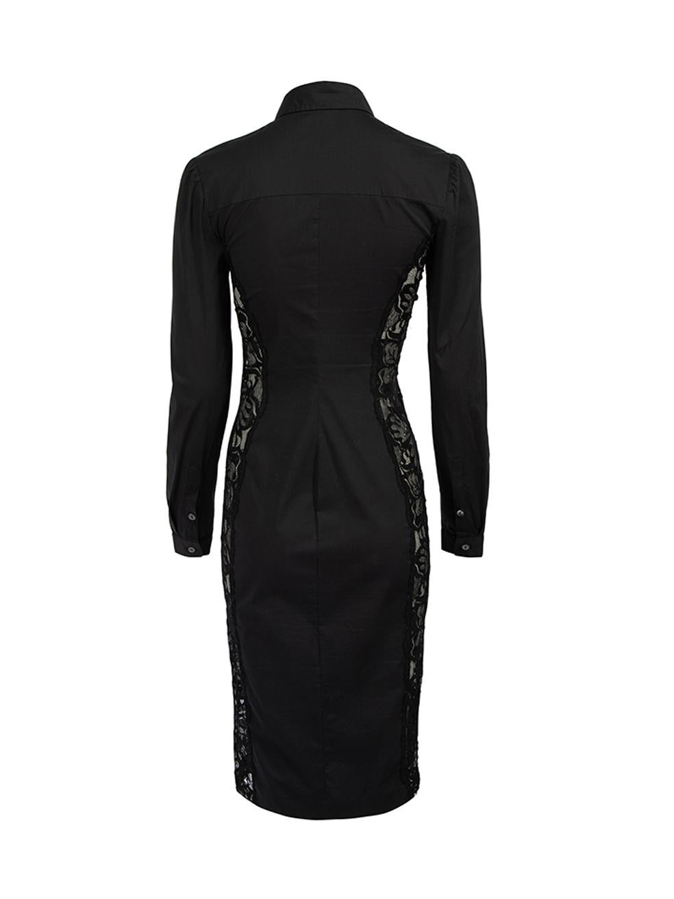 Pre-Loved Dolce & Gabbana Women's Black Lace Panel Button Down Dress In Excellent Condition In London, GB