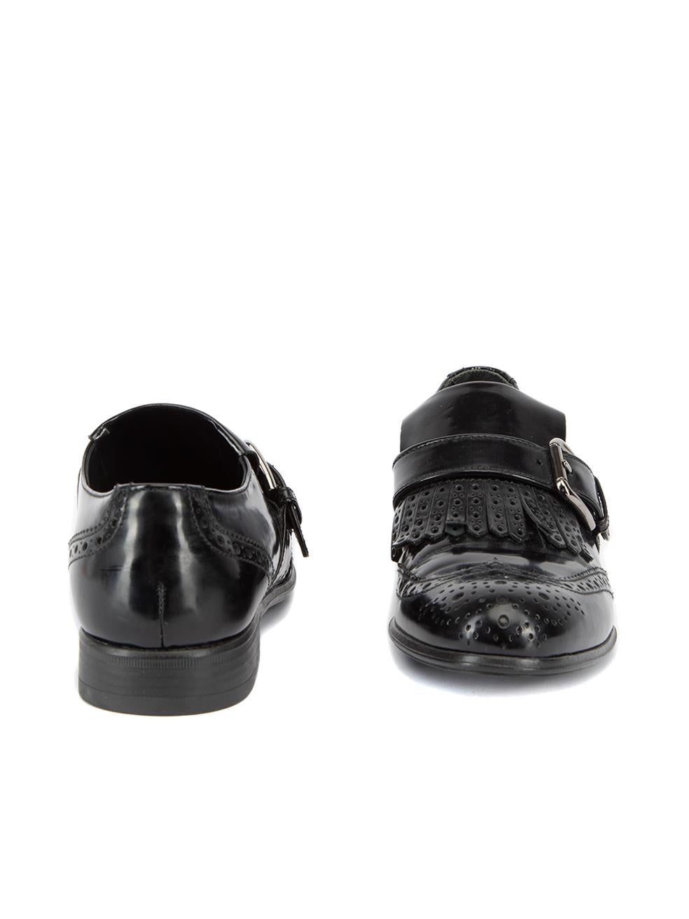 Pre-Loved Dolce & Gabbana Women's Black Patent Leather Buckle Accent Brogues In Excellent Condition For Sale In London, GB