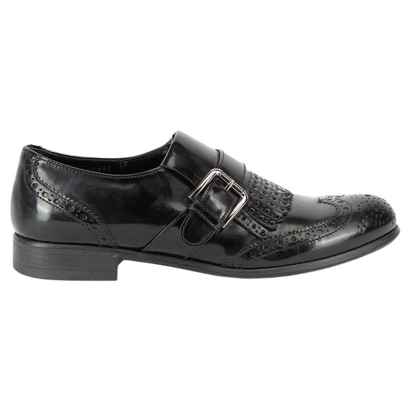 Pre-Loved Dolce & Gabbana Women's Black Patent Leather Buckle Accent Brogues For Sale