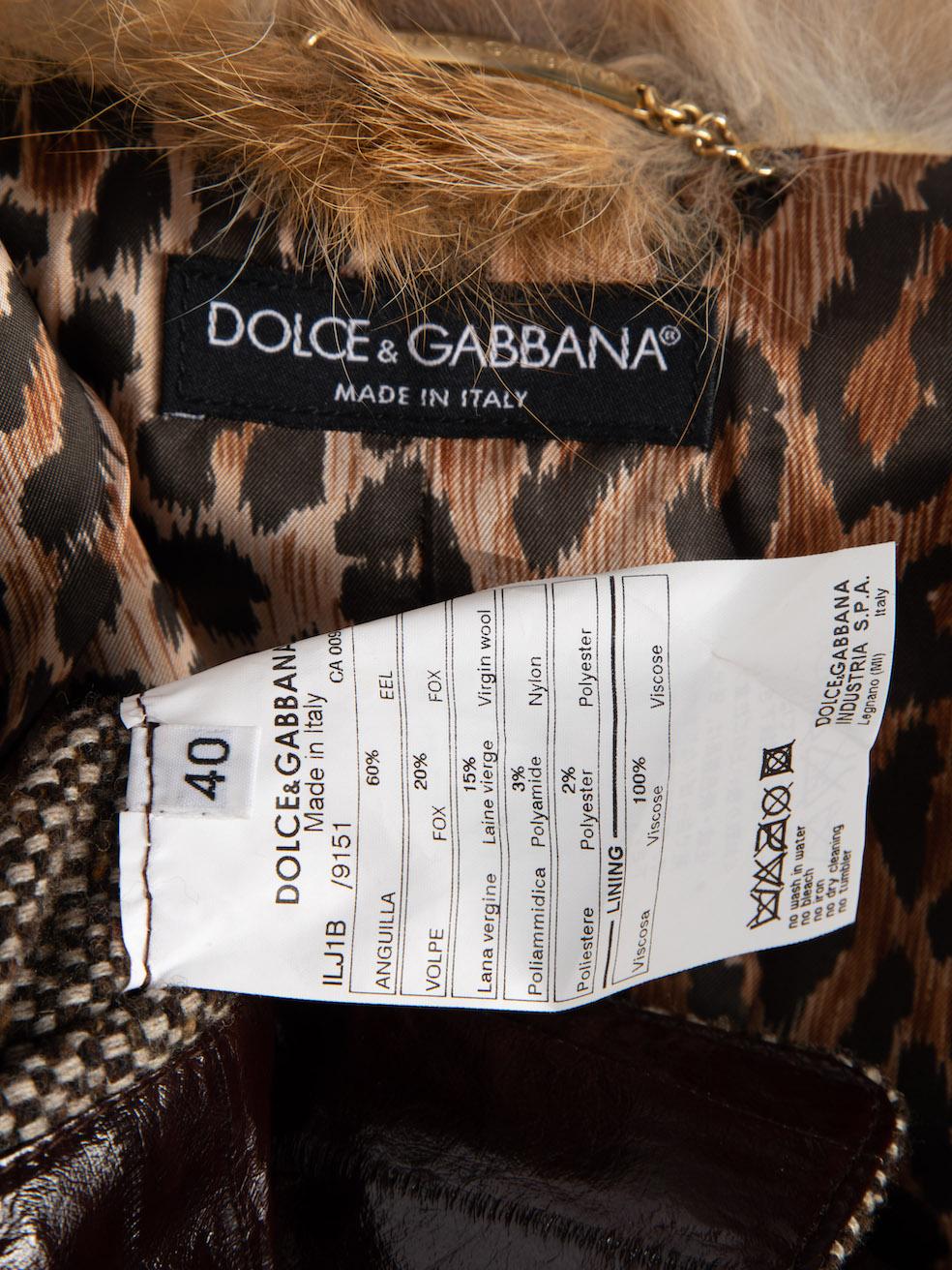 Pre-Loved Dolce & Gabbana Women's Brown Eel Leather Fox Fur Collar Jacket 1