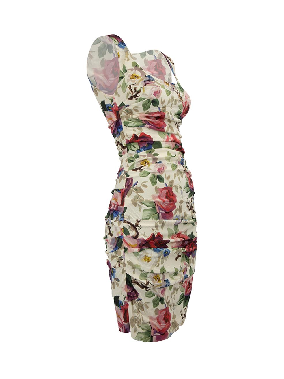 CONDITION is Very good. Hardly any visible wear to dress is evident on this used Dolce & Gabbana designer resale item. Details Multicolour Silk Mini dress Floral print pattern Scoop neckline Ruched design Back zip closure with hook and eye Made in