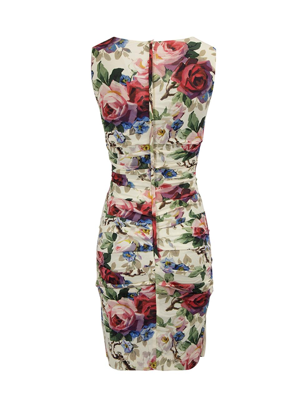 Pre-Loved Dolce & Gabbana Women's Floral Print Ruched Bodycon Mini Dress In Excellent Condition In London, GB