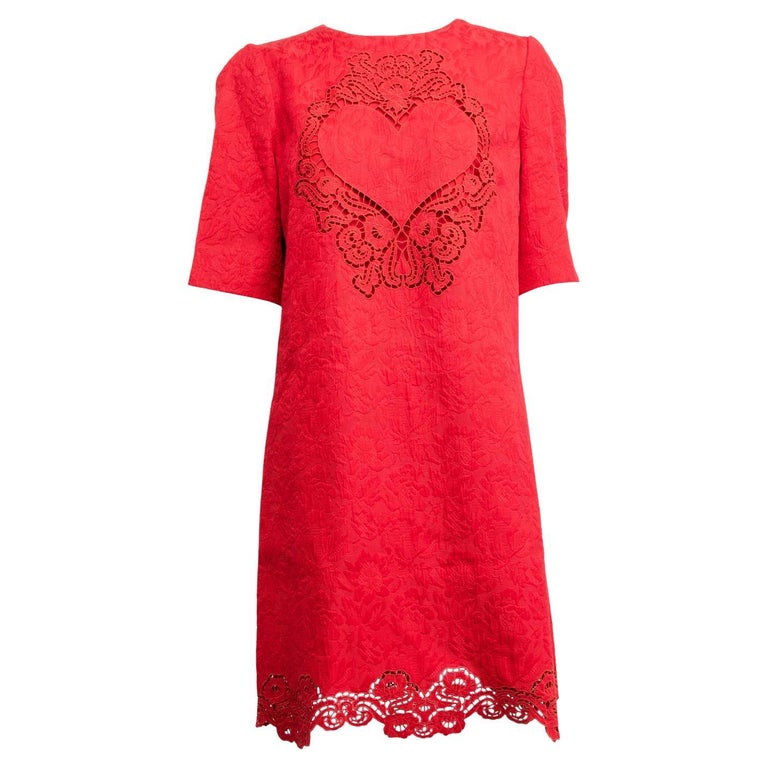 Dolce & Gabbana Black Lace Red Heart Shift Dress