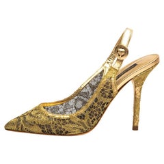Pre-Loved Dolce & Gabbana Women's Pointed-Toe Slingback Pumps Gold Lace