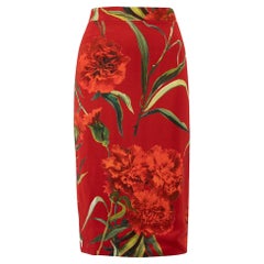 Pre-Loved Dolce & Gabbana Women's Red Floral Printed Pencil Skirt