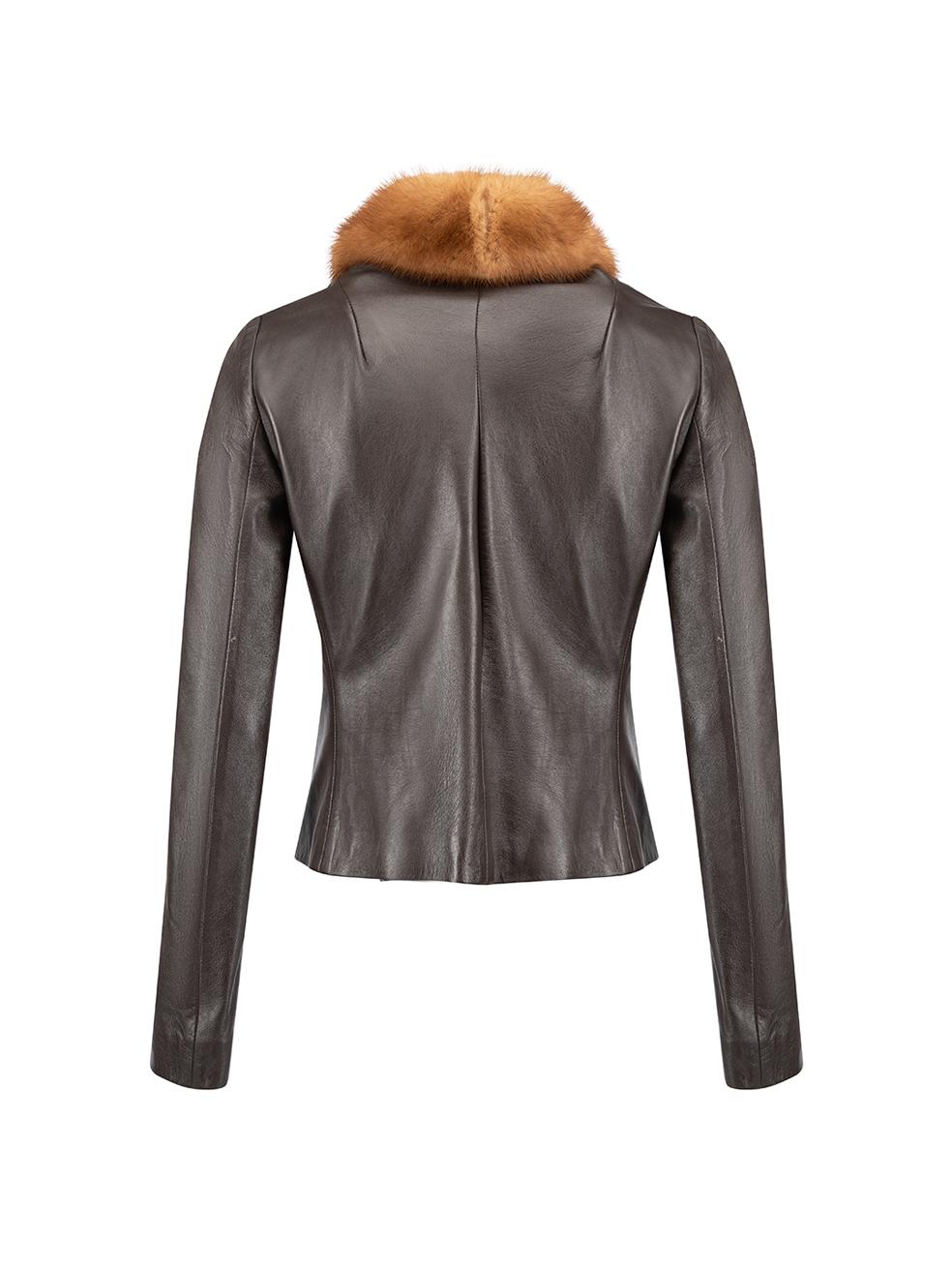 Pre-Loved Dolce & Gabbana Women's Vintage Fox Fur Collar Leather Track Jacket In Excellent Condition In London, GB