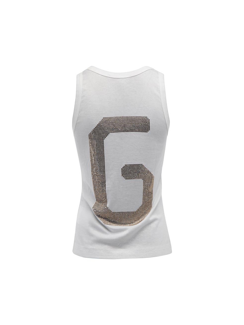 Pre-Loved Dolce & Gabbana Women's White Initial Crystal Tank Top In Excellent Condition In London, GB