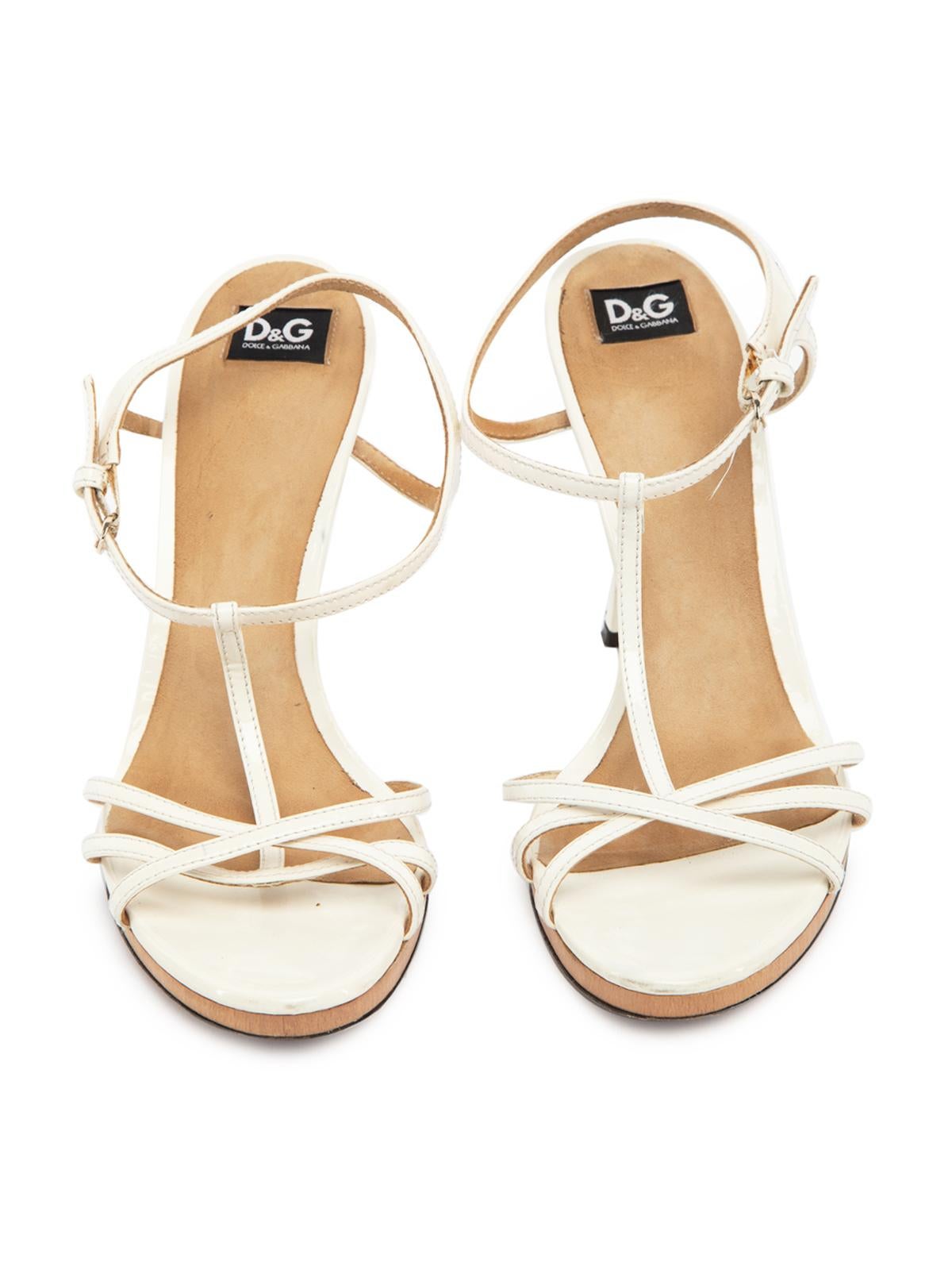 Pre-Loved Dolce & Gabbana Women's White Leather Patent Sandal Heels In Excellent Condition In London, GB