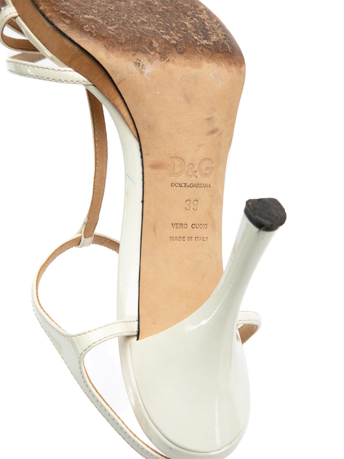 Pre-Loved Dolce & Gabbana Women's White Leather Patent Sandal Heels 4