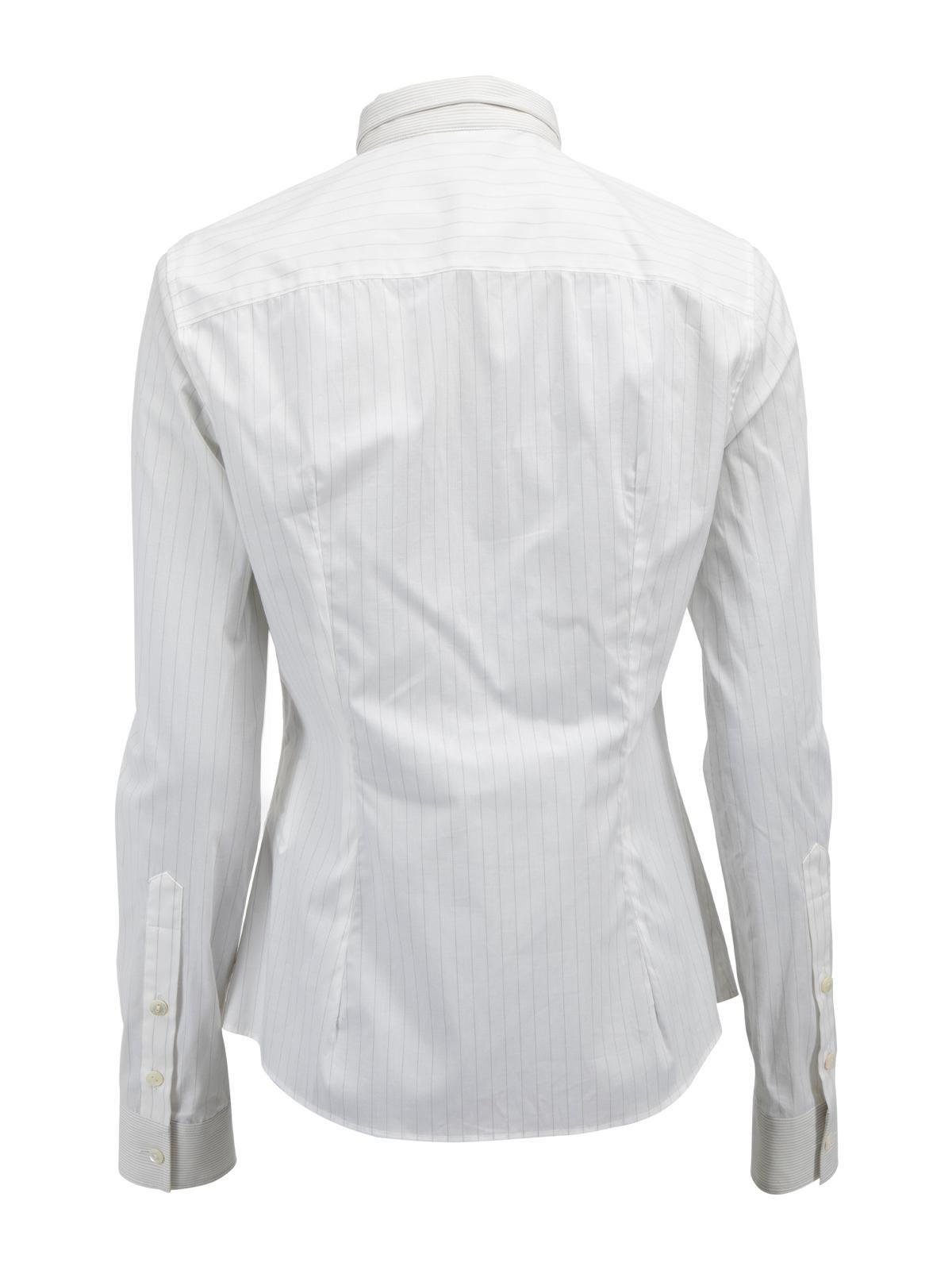Pre-Loved Dolce & Gabbana Women's White Striped Cotton Shirt with Detachable In Excellent Condition For Sale In London, GB