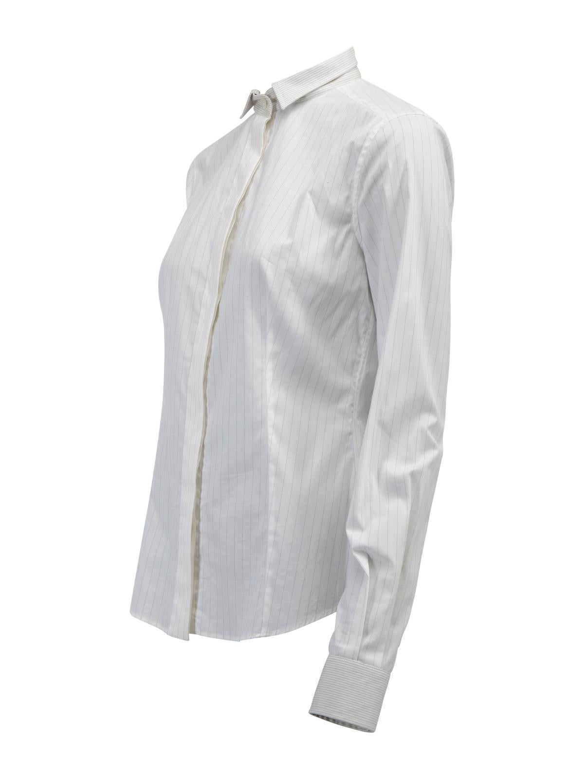 Pre-Loved Dolce & Gabbana Women's White Striped Cotton Shirt with Detachable For Sale 1