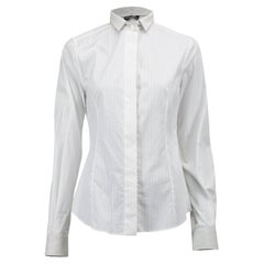 Pre-Loved Dolce & Gabbana Women's White Striped Cotton Shirt with Detachable