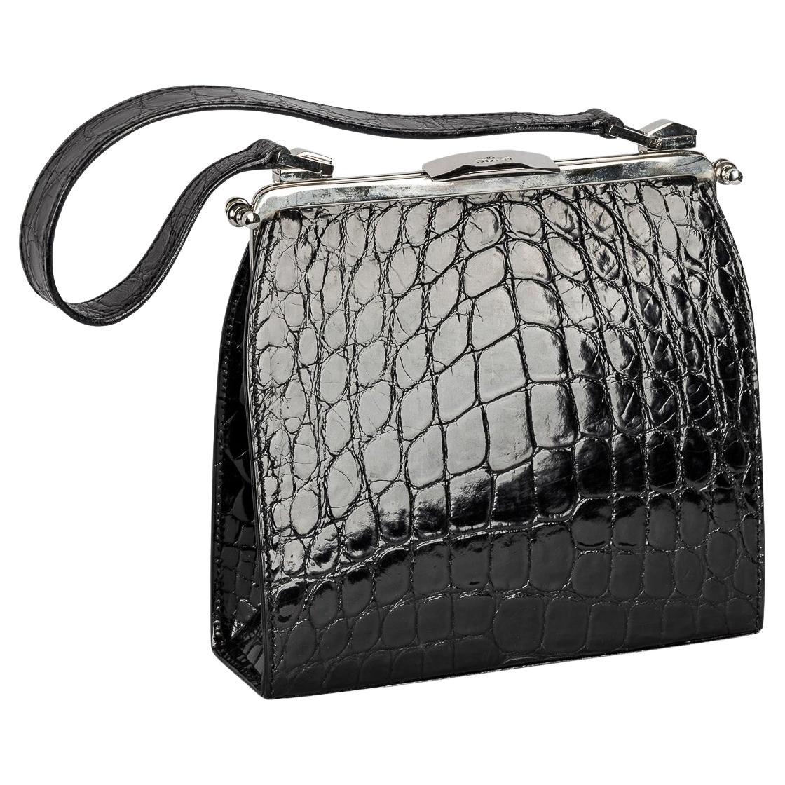 Pre - Loved Dotti Black Crocodile Leather Handbag c.2000