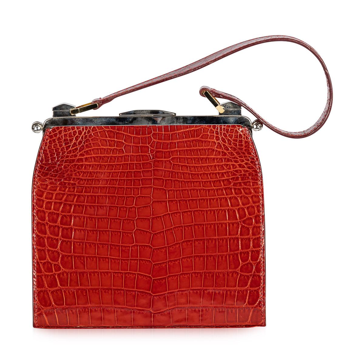 Other Pre - Loved Dotti Red Crocodile Leather Handbag c.2000 For Sale