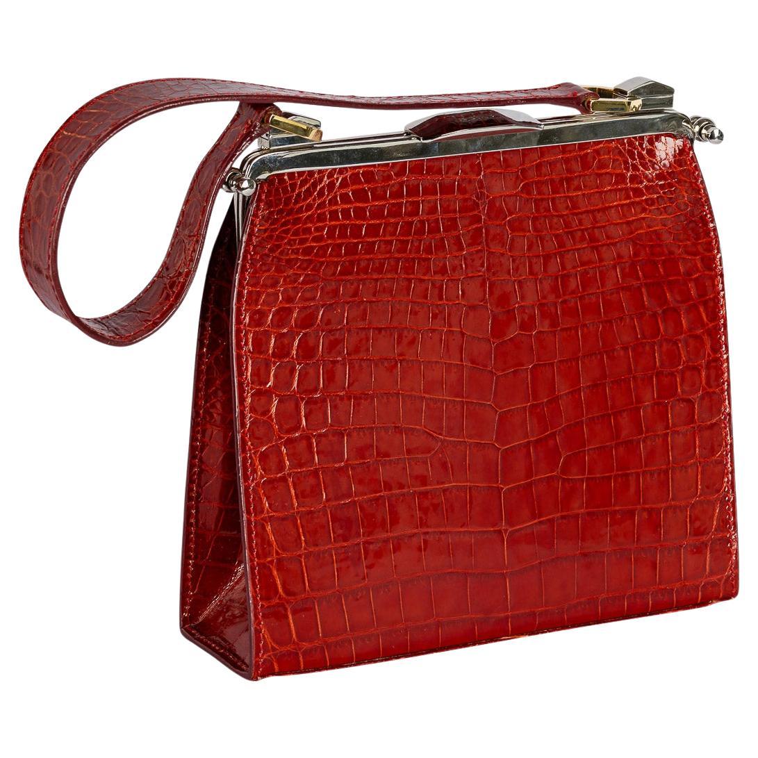 Pre - Loved Dotti Red Crocodile Leather Handbag c.2000 For Sale