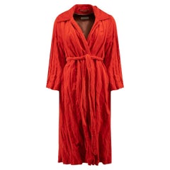 Pre-Loved Dries Van Noten Women's Blood Orange Long Velvet Pleated Belted Coat