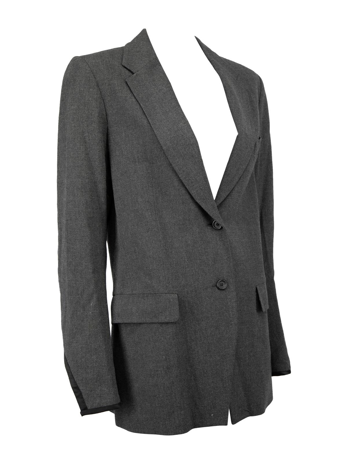 CONDITION is Very good. Hardly any visible wear to blazer is evident on this used Dries Van Noten designer resale item. Details Grey Wool, rayon blend Blazer Relaxed fit Long sleeves Round collar Double button front closure 2x Front pockets Cuff cut