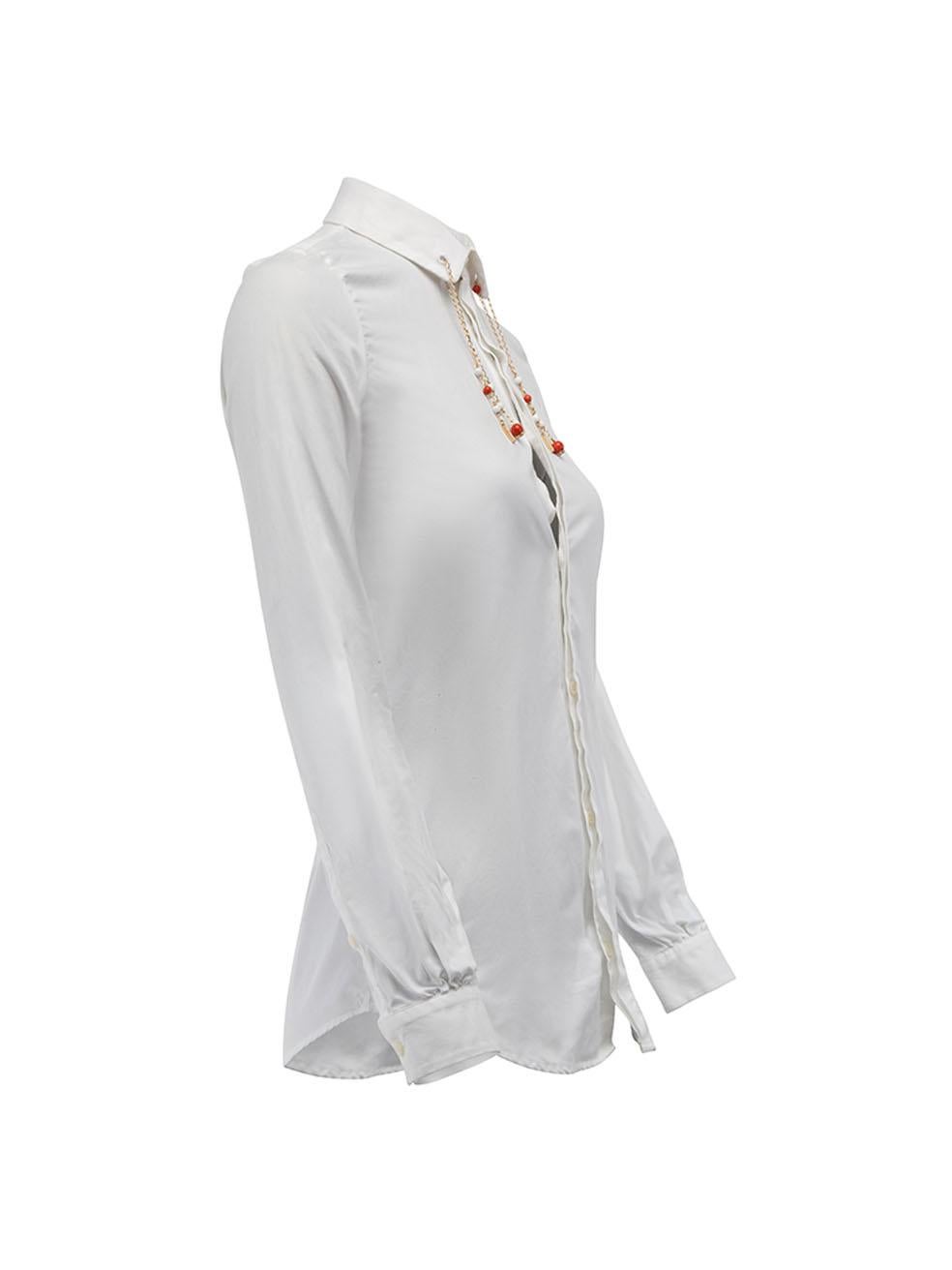 CONDITION is Very good. Hardly any visible wear to top is evident on this used Dsquared2 designer resale item. Details White Cotton Long sleeves shirt Buttoned cuffs Front button up closure Beaded chain detail Made in Italy Composition NO