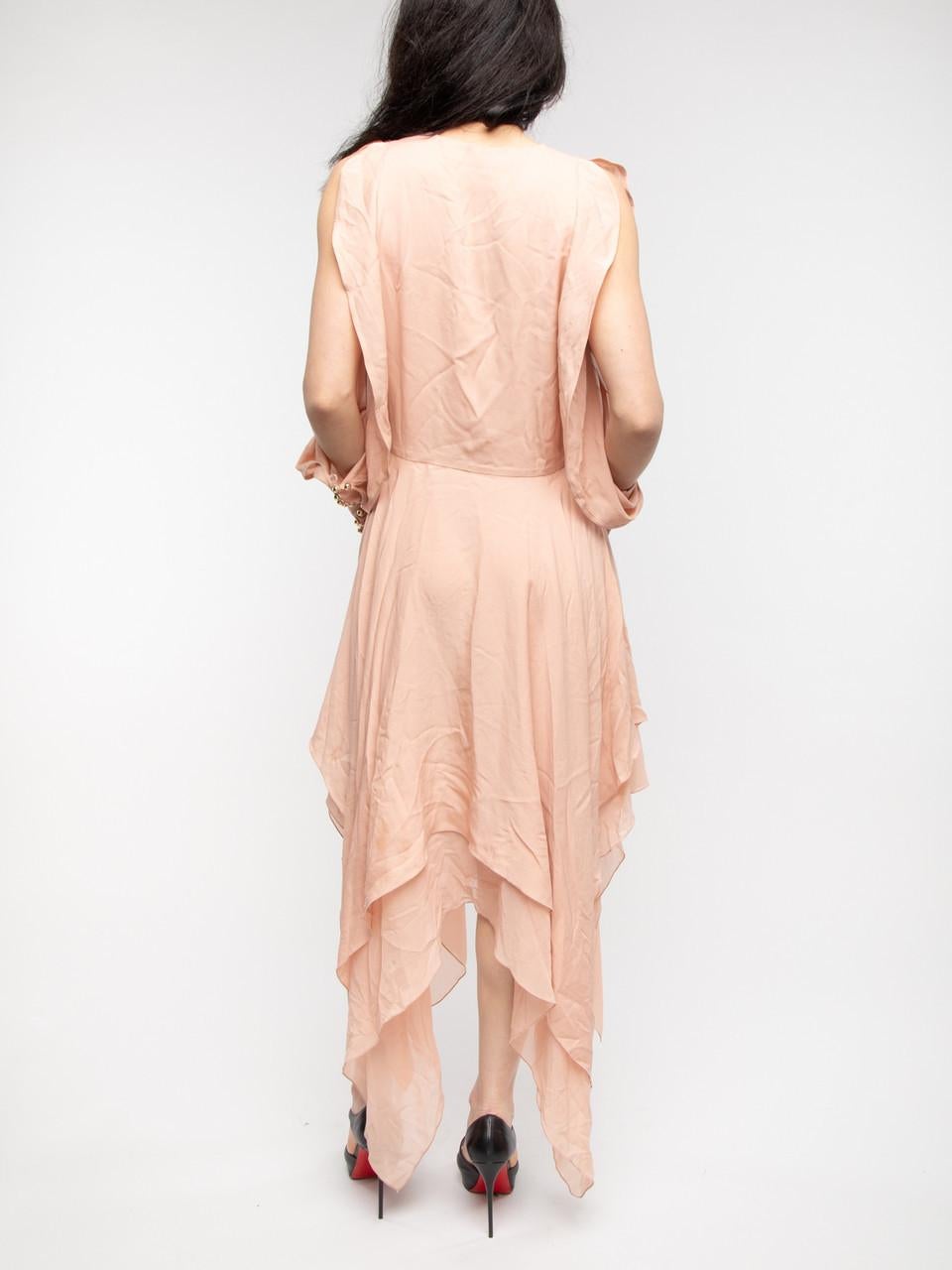 Pre-Loved Elie Saab Women's Pink Silk Open Sleeves Handkerchief Dress 1