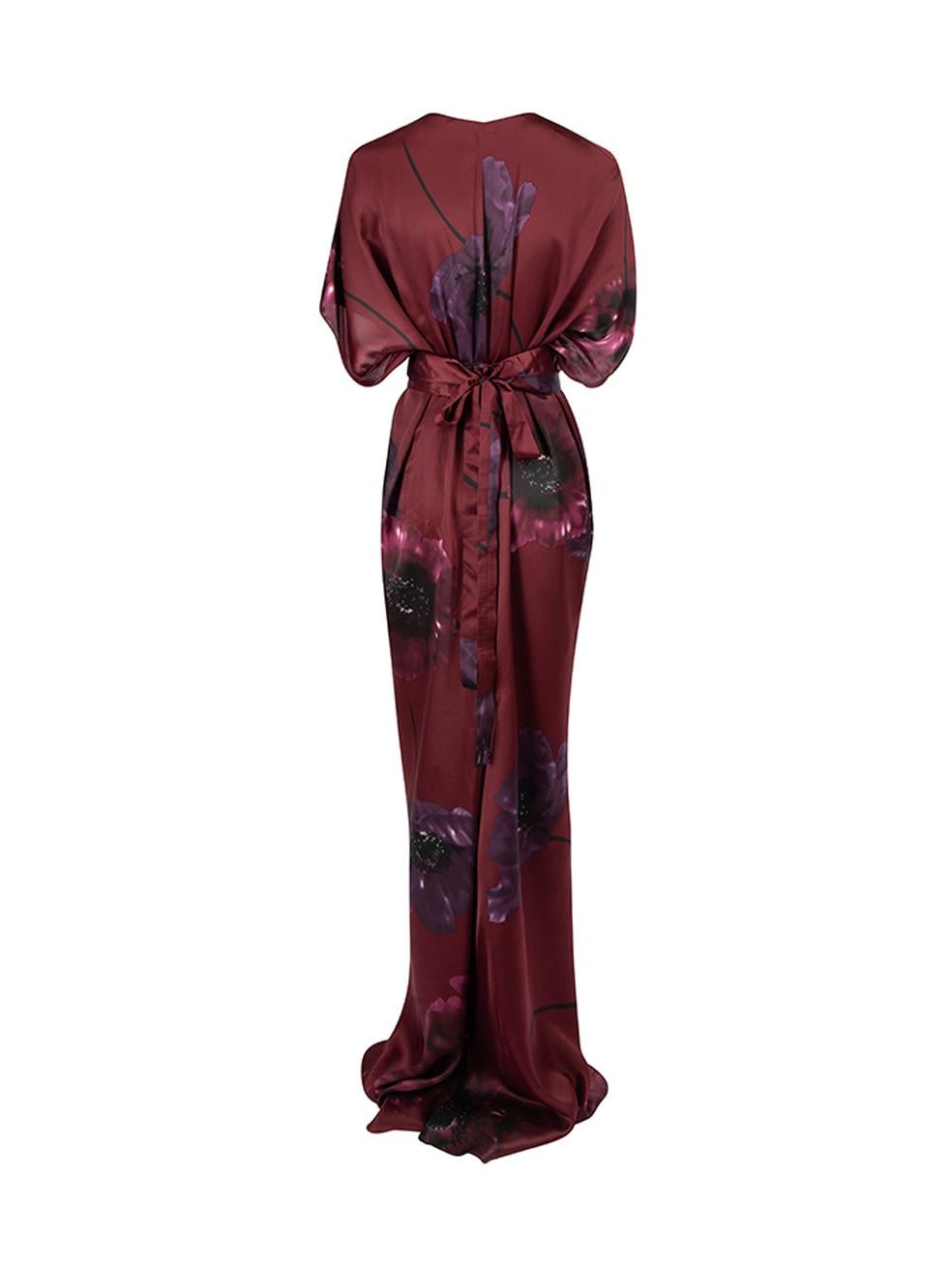 Pre-Loved Elie Tahari Women's Maroon Floral Belted Maxi Dress In Excellent Condition In London, GB