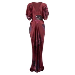 Pre-Loved Elie Tahari Women's Maroon Floral Belted Maxi Dress