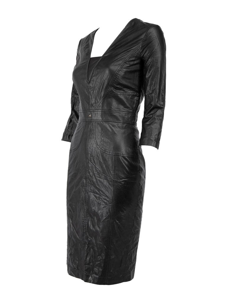 Pre-Loved Elisabetta Franchi Women's Black Knee Length Faux Leather Dress For Sale 1